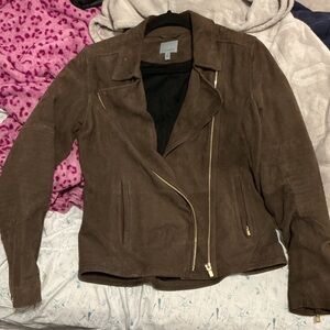 Athleta Brown Suede Asymmetrical Zip Leather Jacket